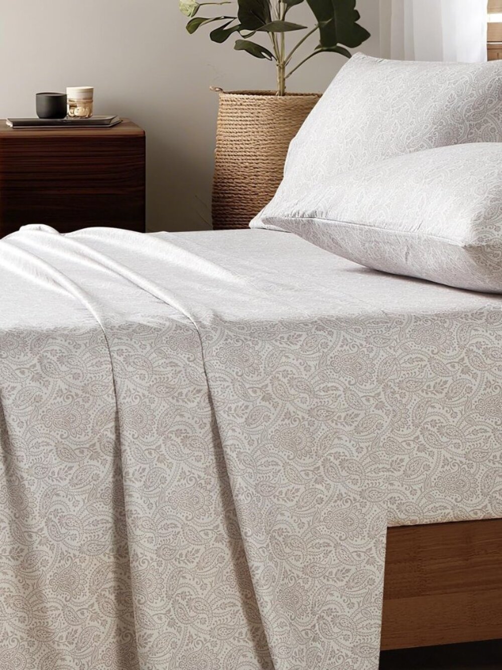 Boho Sheets King Size, Cream Paisley Patterned，Deep Pocket 4pc